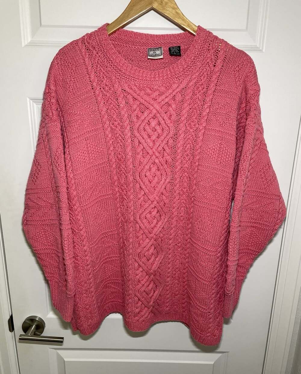 Vintage 80s/90s/Y2K Womens L Oversized Fisherman Cable Knit Pink Chunky Sweater